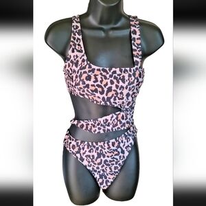SHEIN Pink and Black Leopard Print One Piece with  Sz S
